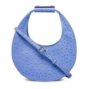rare staud moon bag periwinkle ostrich-embossed leather crescent moon pastel